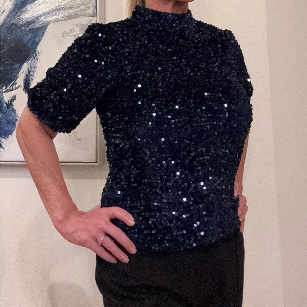 Nanette Lepore Navy Sequin Tunic Top